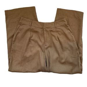 A New Day Pleated Wide Leg Linen Pant – Dark Tan (Size 10 Short)